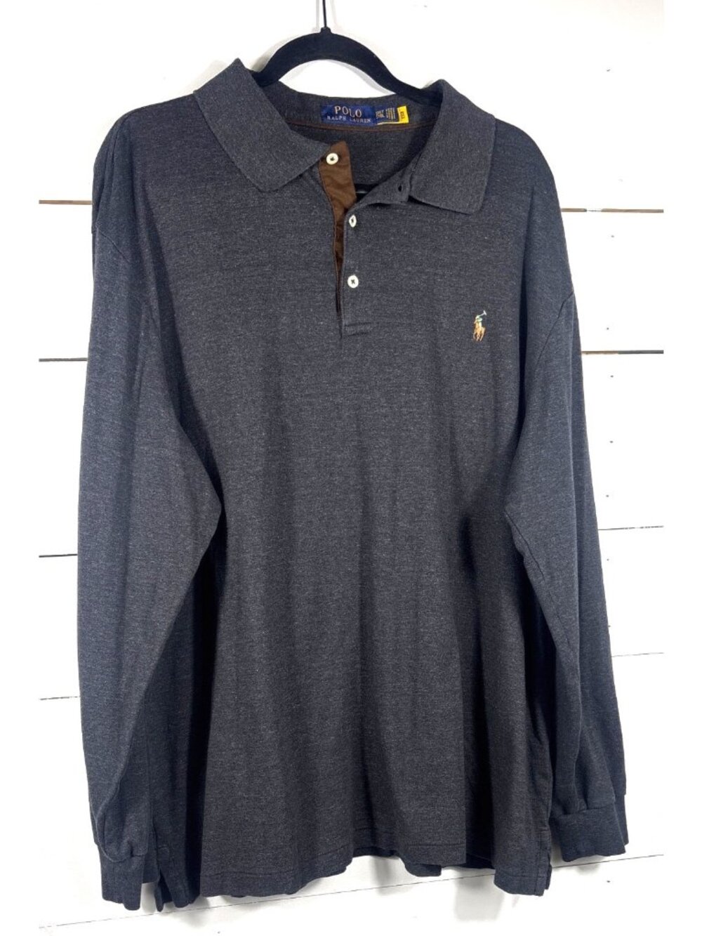 Polo Ralph Lauren 2XLT Long Sleeve Polo Shirt Heather Gray Cotton Blend